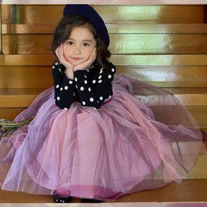 Girls Long Sleeve Polka Dot Bow Party Dress